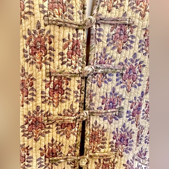 🪷 Long Vest Quilted Cotton Block Print Reversible Waistcoat / Anokhi Adini Phool - Picture 7 of 11